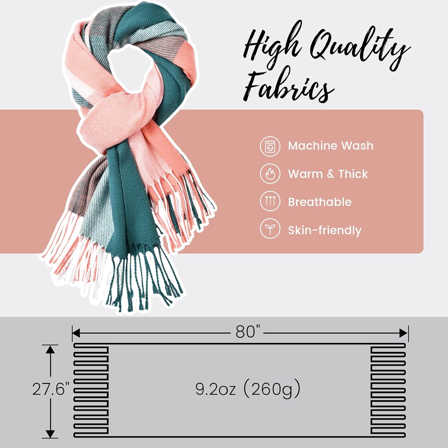 Womens Winter Scarf, Fashion Cashmere Feel Plaid Scarfs for Women, Pashmina Shawls and Wraps, Long Blanket Scarf - Image 3