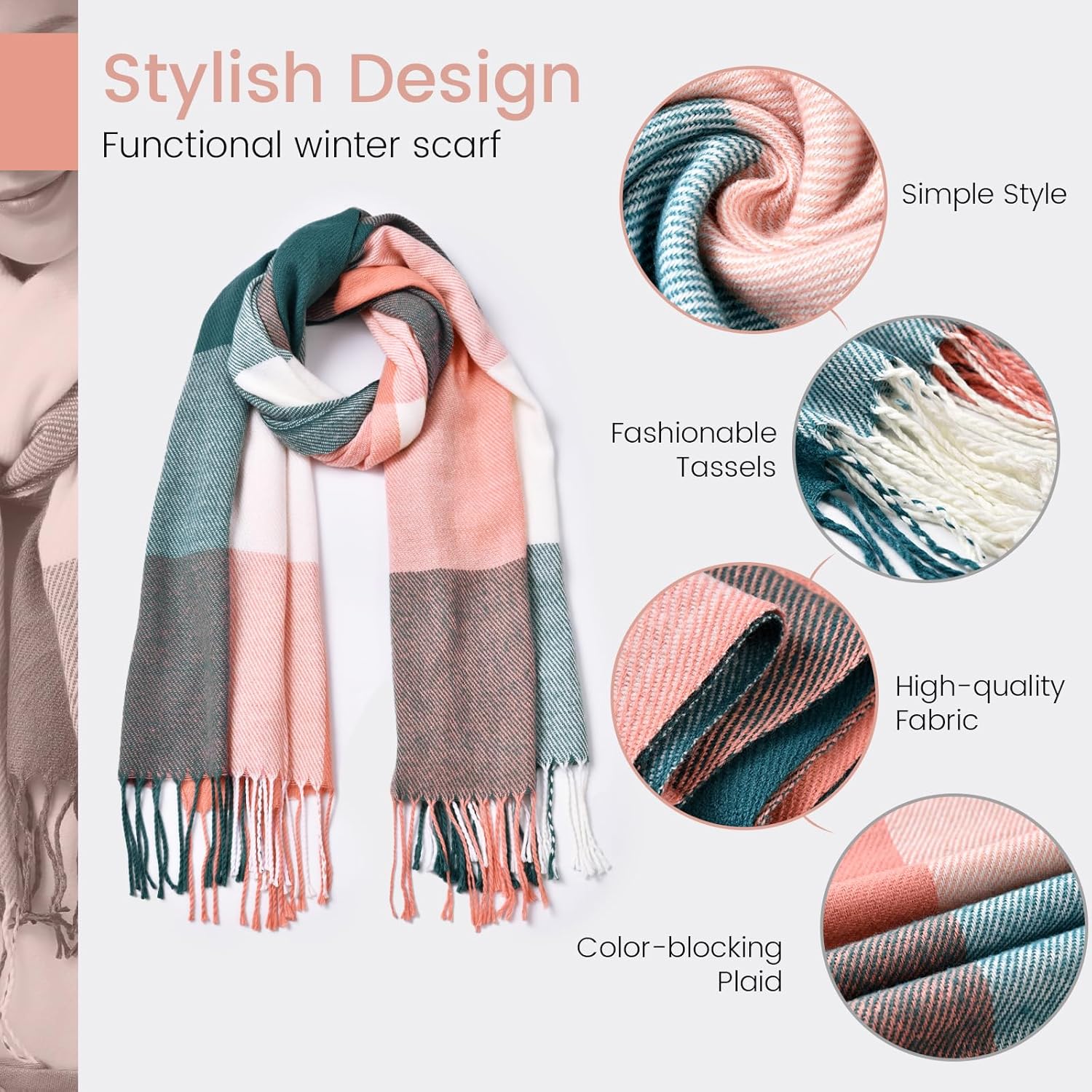 Womens Winter Scarf, Fashion Cashmere Feel Plaid Scarfs for Women, Pashmina Shawls and Wraps, Long Blanket Scarf - Image 4