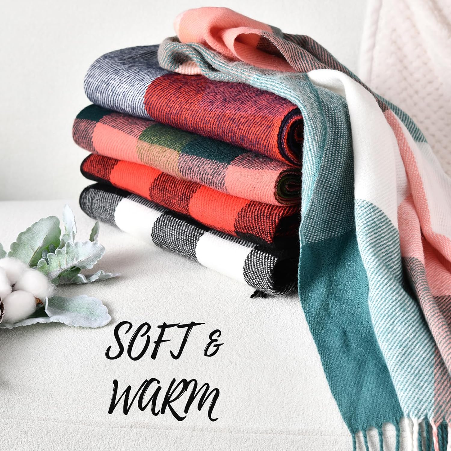 Womens Winter Scarf, Fashion Cashmere Feel Plaid Scarfs for Women, Pashmina Shawls and Wraps, Long Blanket Scarf - Image 6