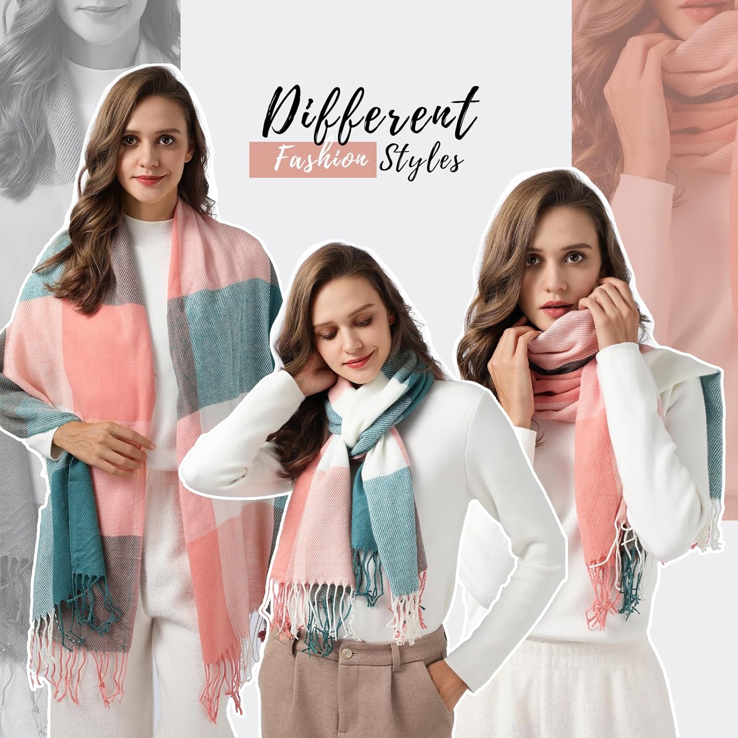 Womens Winter Scarf, Fashion Cashmere Feel Plaid Scarfs for Women, Pashmina Shawls and Wraps, Long Blanket Scarf - Image 7