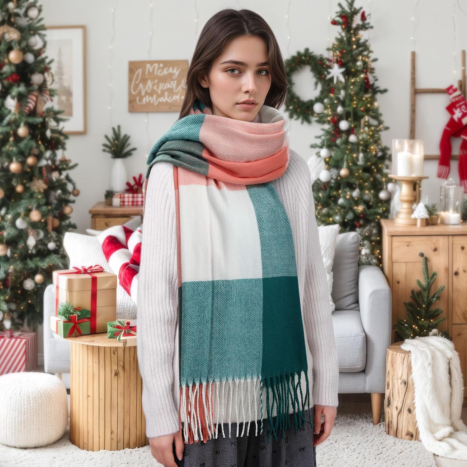 Womens Winter Scarf, Fashion Cashmere Feel Plaid Scarfs for Women, Pashmina Shawls and Wraps, Long Blanket Scarf - Image 8