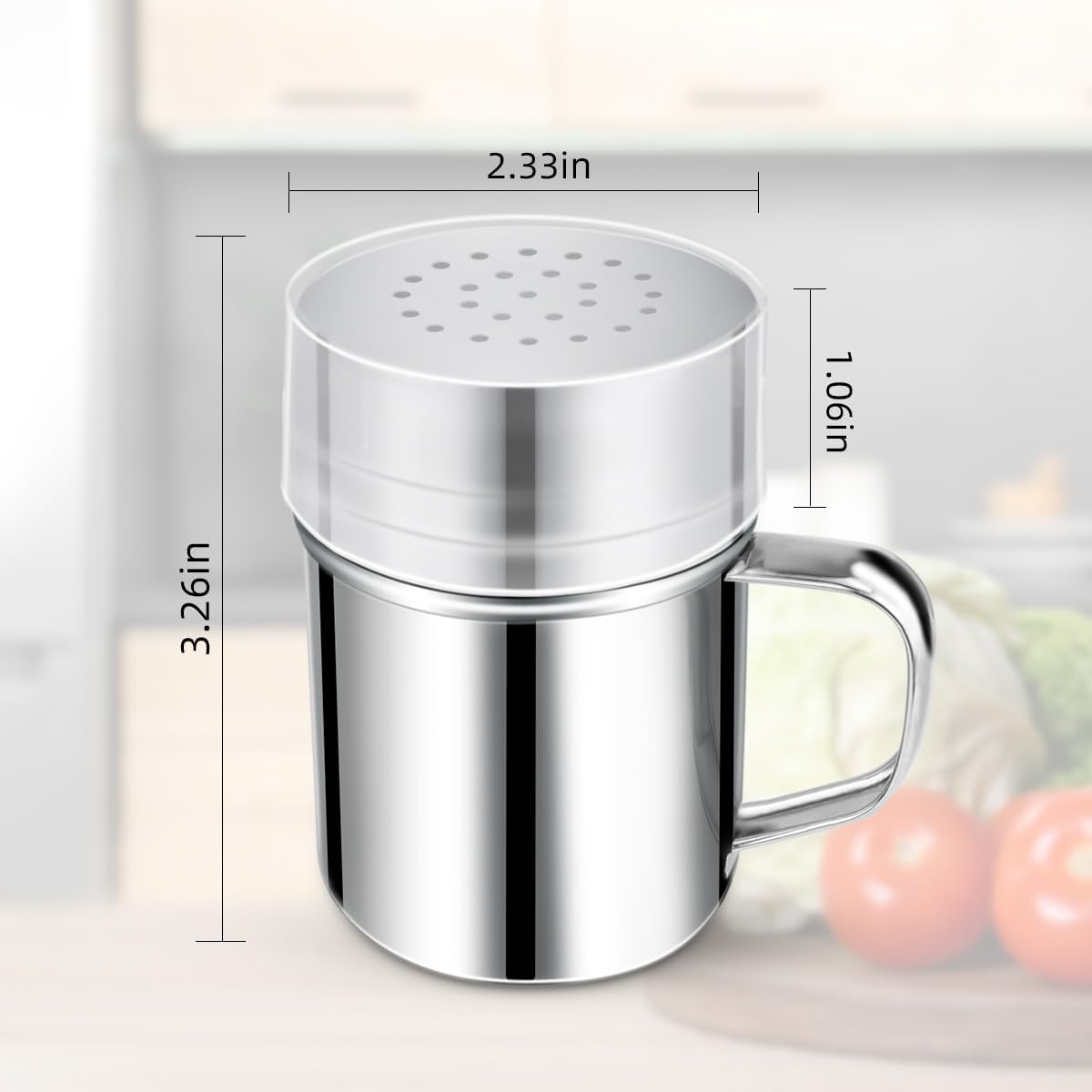 Stainless Steel Dredge Shaker Spice Shakers with Handle Powdered Sugar Pepper 6 Oz Metal Salt Holes and Lid Fine Powder for Cinnamon Cocoa Flour Baking Seasoning - Image 2