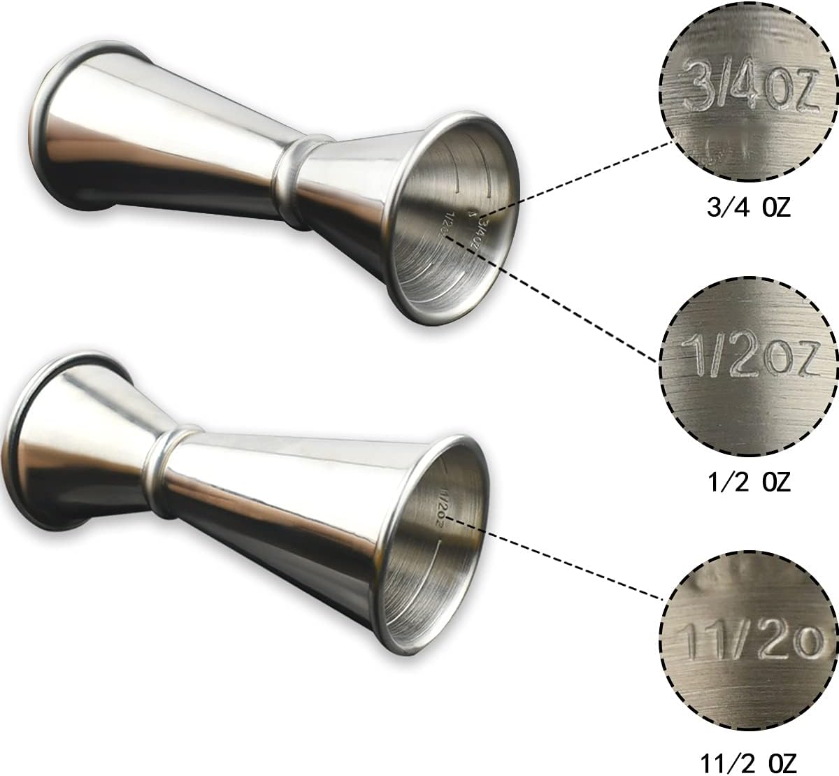 304 Stainless Steel Cocktail Double Jigger Japanese Style Measuring Oz Cup Bar Tool Shot for Bartending Bartender Jiggers Ounce Measurements Alcohol Drink Markings Perfect Party Silver Kitchen Tools - Image 3