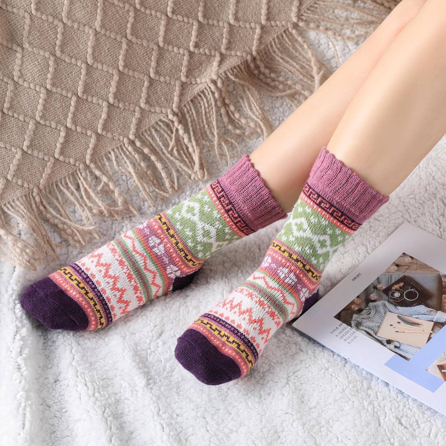 Wool Socks for Women - Womens Wool Socks Winter Sock for Women Men Warm Thick Knit Soft Vintage Casual Crew Sock - Image 3