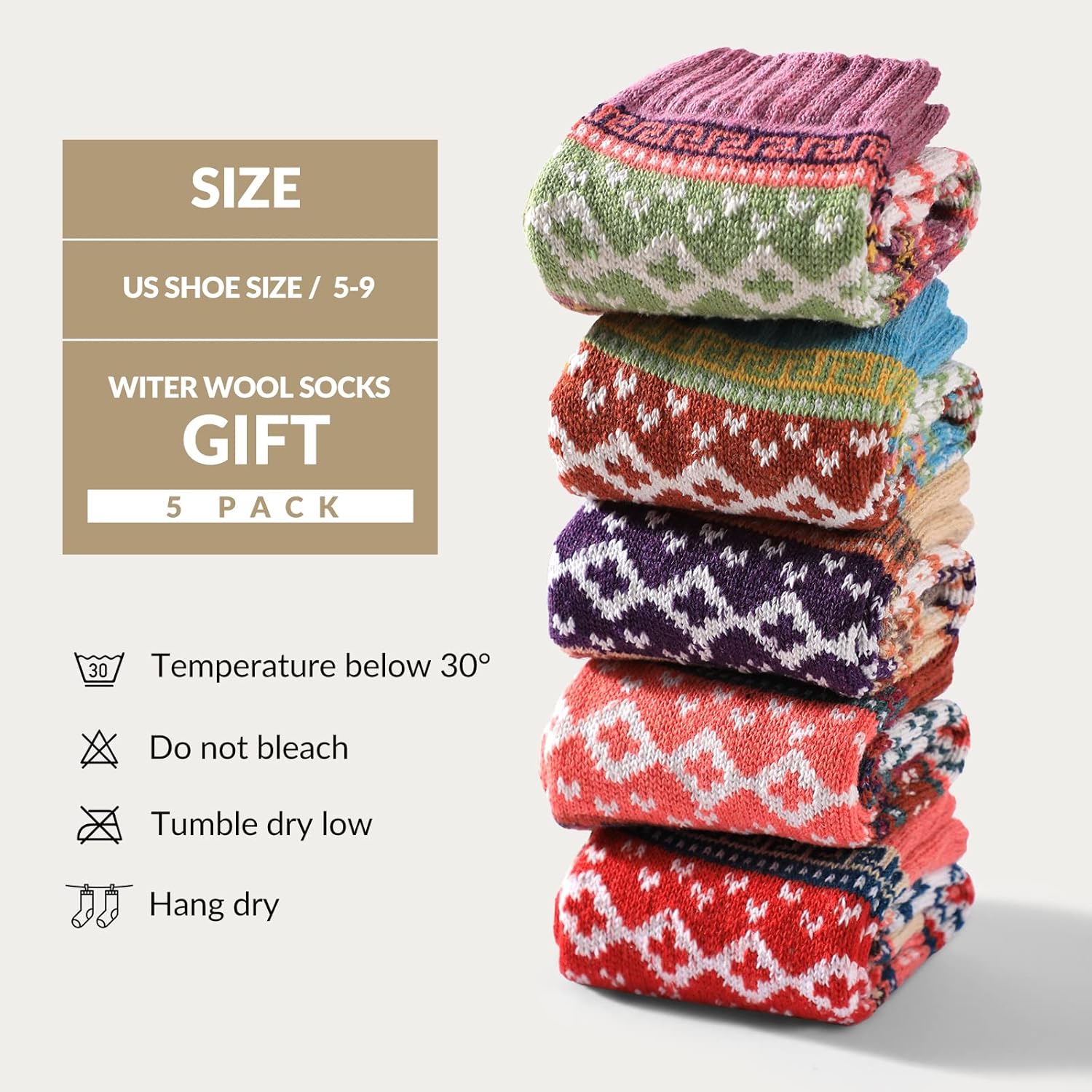 Wool Socks for Women - Womens Wool Socks Winter Sock for Women Men Warm Thick Knit Soft Vintage Casual Crew Sock - Image 4