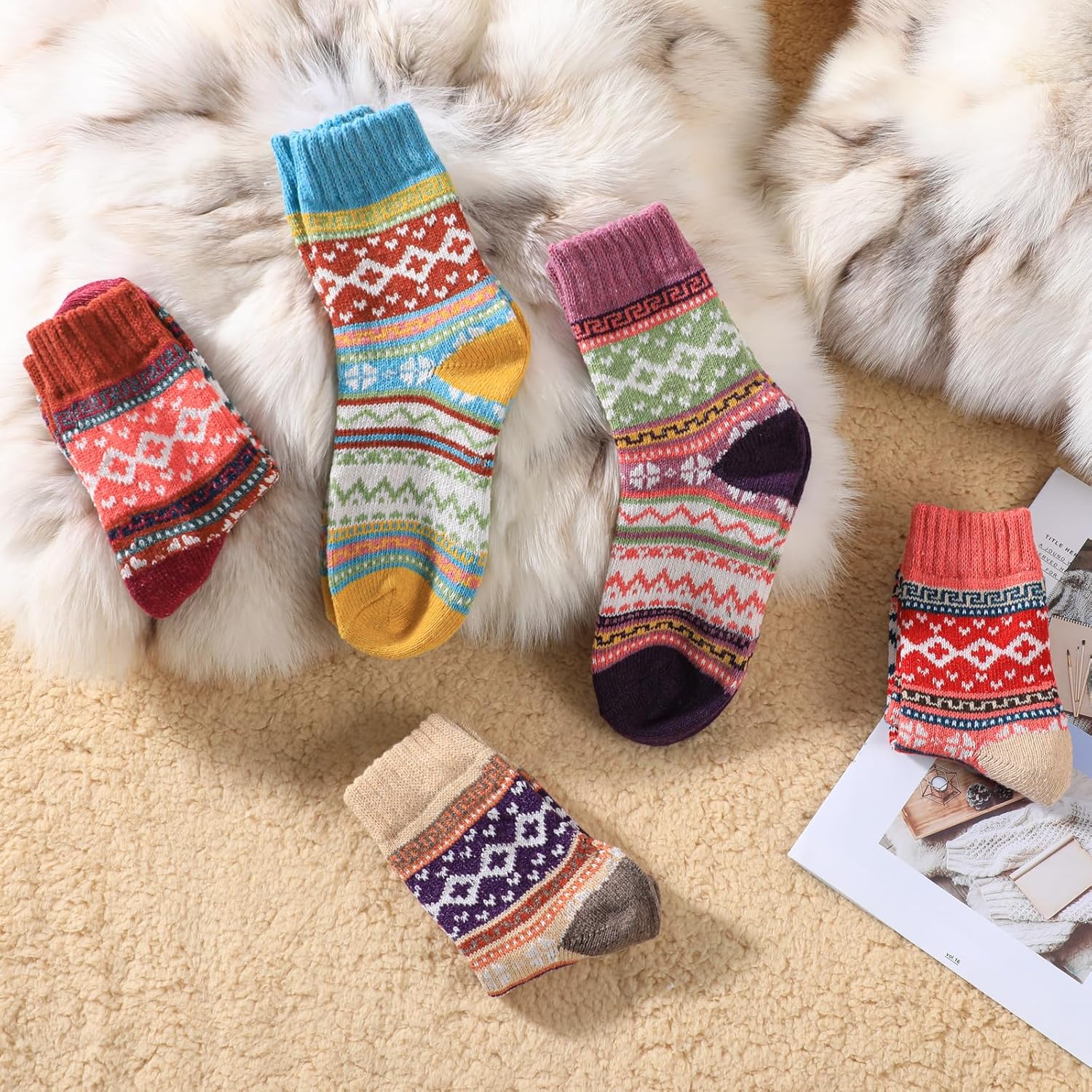 Wool Socks for Women - Womens Wool Socks Winter Sock for Women Men Warm Thick Knit Soft Vintage Casual Crew Sock - Image 7