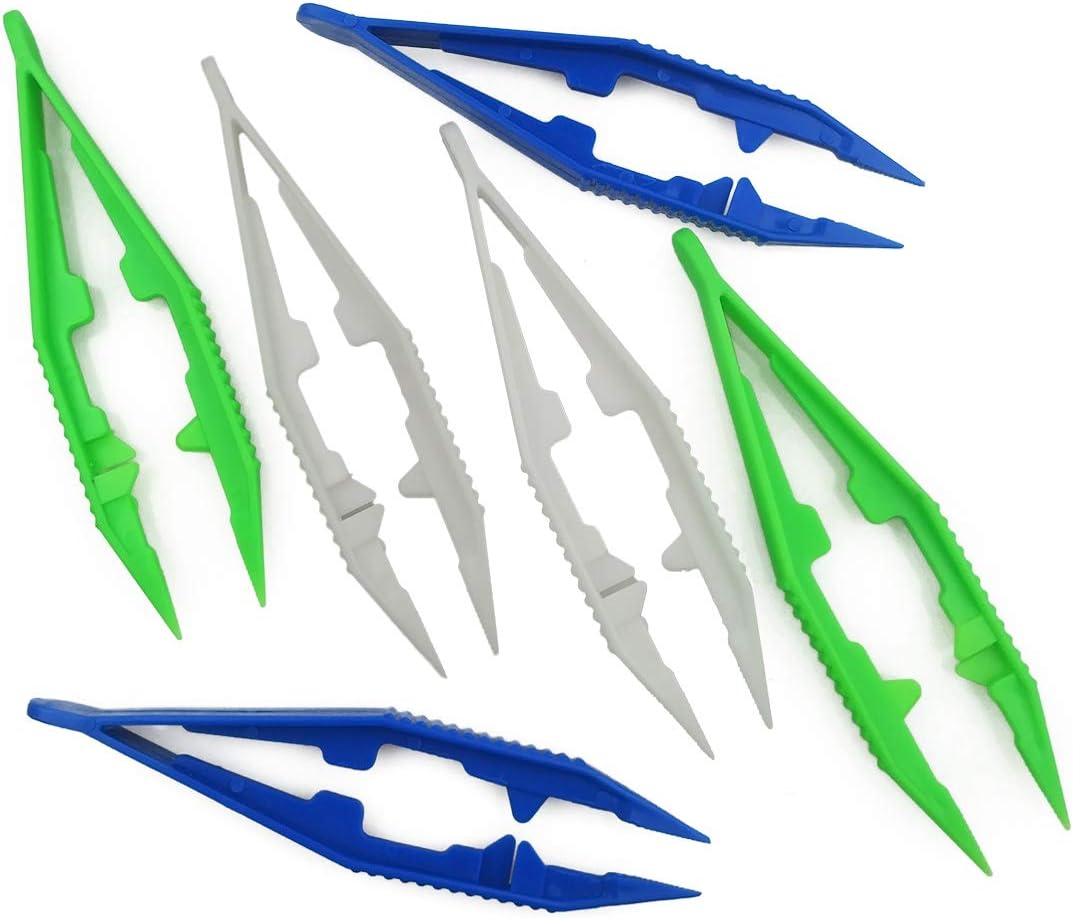 Three-Color Plastic Fuse Beads Tweezers Handmake Crafts, Manual DIY Creative Craft Game Tool for Kids(1 Pack of 6 Tweezers,White,Green,Blue) - Image 1