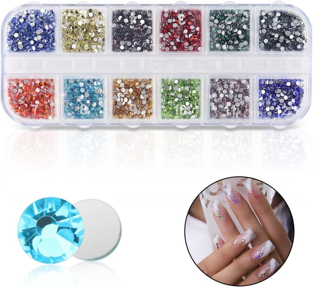 2400 Pieces Flat Back Rhinestones Colorful Round Glass Gems for Nail Art & Face Makeup Flatback Crystal Rhinestone Crafts DIY Clothes Shoes Bags Manicure Diamond (12 Colors) - Image 1