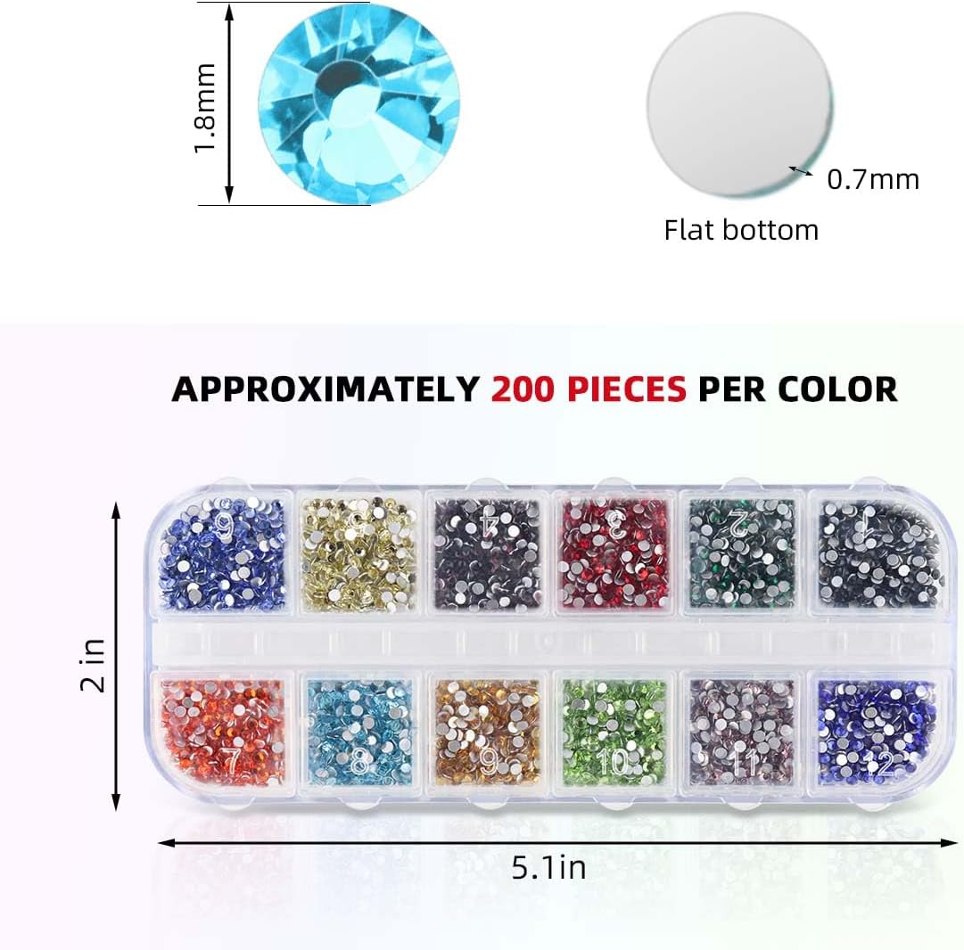 2400 Pieces Flat Back Rhinestones Colorful Round Glass Gems for Nail Art & Face Makeup Flatback Crystal Rhinestone Crafts DIY Clothes Shoes Bags Manicure Diamond (12 Colors) - Image 2