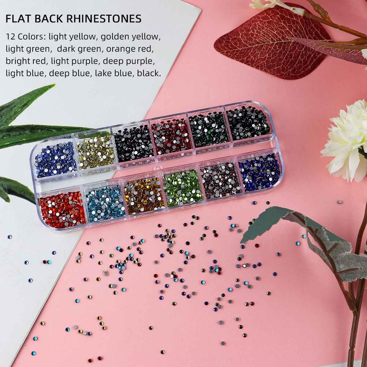 2400 Pieces Flat Back Rhinestones Colorful Round Glass Gems for Nail Art & Face Makeup Flatback Crystal Rhinestone Crafts DIY Clothes Shoes Bags Manicure Diamond (12 Colors) - Image 4