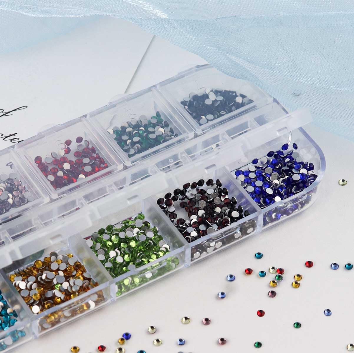 2400 Pieces Flat Back Rhinestones Colorful Round Glass Gems for Nail Art & Face Makeup Flatback Crystal Rhinestone Crafts DIY Clothes Shoes Bags Manicure Diamond (12 Colors) - Image 5