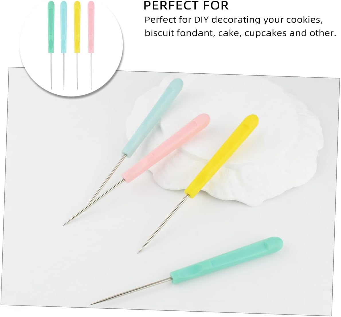 Cookie Decorating Scribe Supplies Icing Tool for Cake DIY Craft Leather Awl Sewing Stainless Steel Fondant Sugar Stir Needle Biscuit Pin Kit with Handle Baking Tool(12 Pieces - Image 4
