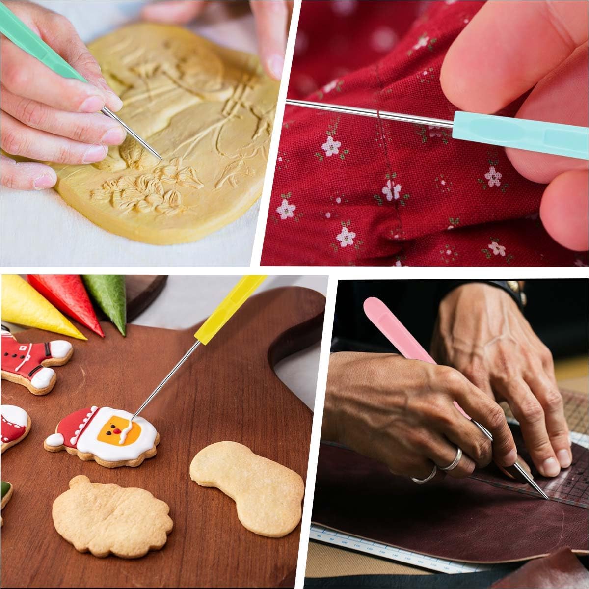 Cookie Decorating Scribe Supplies Icing Tool for Cake DIY Craft Leather Awl Sewing Stainless Steel Fondant Sugar Stir Needle Biscuit Pin Kit with Handle Baking Tool(12 Pieces - Image 7