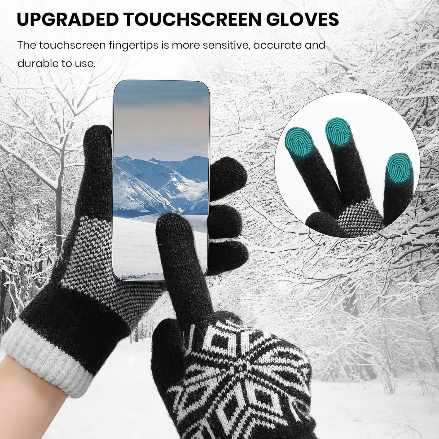 Winter Gloves for Women & Men Wool Winter Gloves Warm Thicken Fleece Touch Screen Glove for Cold Weather - Image 2
