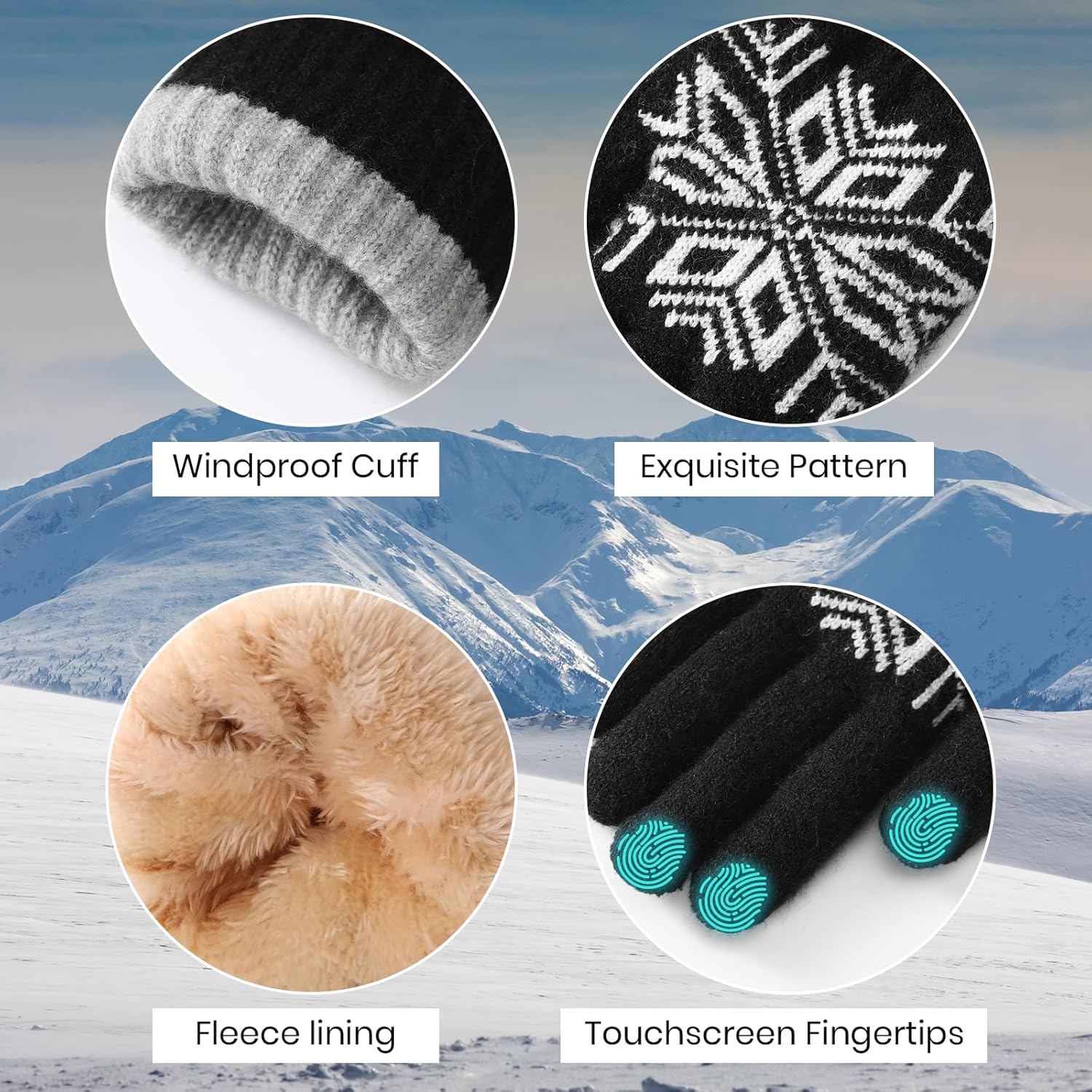 Winter Gloves for Women & Men Wool Winter Gloves Warm Thicken Fleece Touch Screen Glove for Cold Weather - Image 4