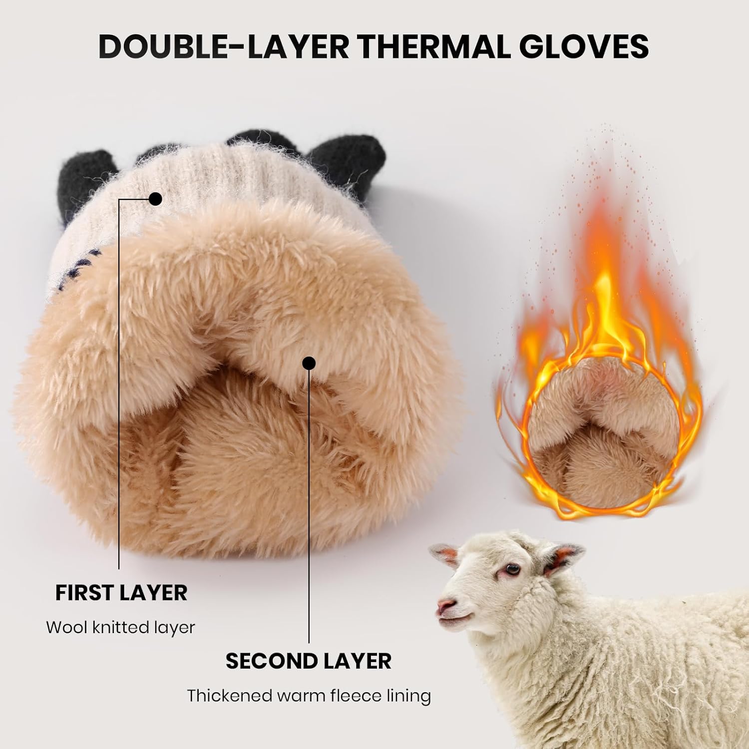Winter Gloves for Women & Men Wool Winter Gloves Warm Thicken Fleece Touch Screen Glove for Cold Weather - Image 5