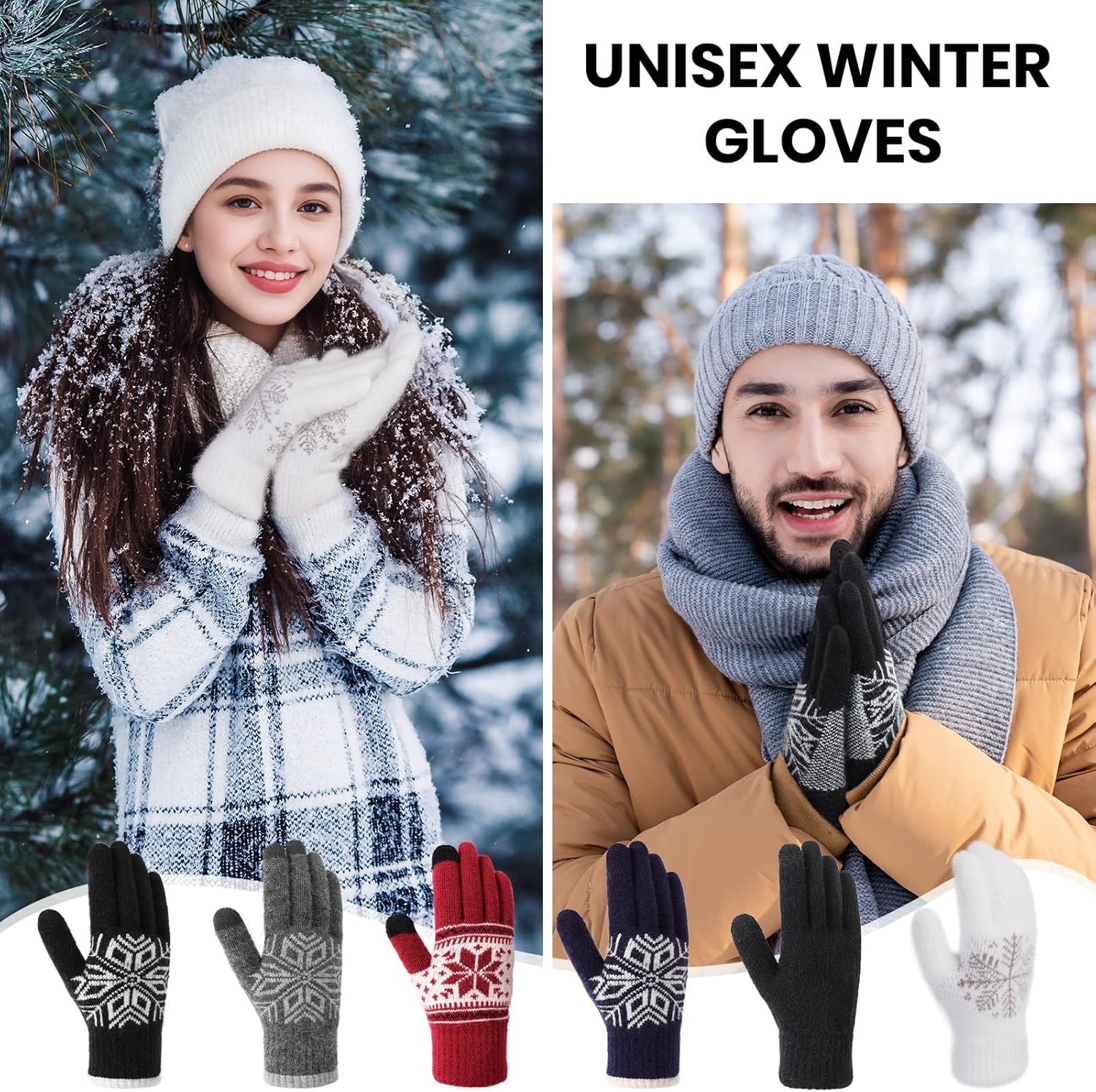 Winter Gloves for Women & Men Wool Winter Gloves Warm Thicken Fleece Touch Screen Glove for Cold Weather - Image 6