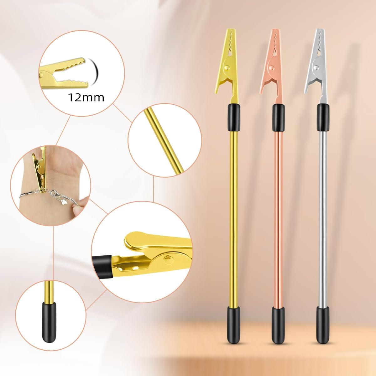 3 PCS Bracelet Helper Tool - Fastening for Watch, Necklace & Zipper Clasps Gold, Silver Rose Gold Metal Jewelry Clasp Hooking Ties - Image 3