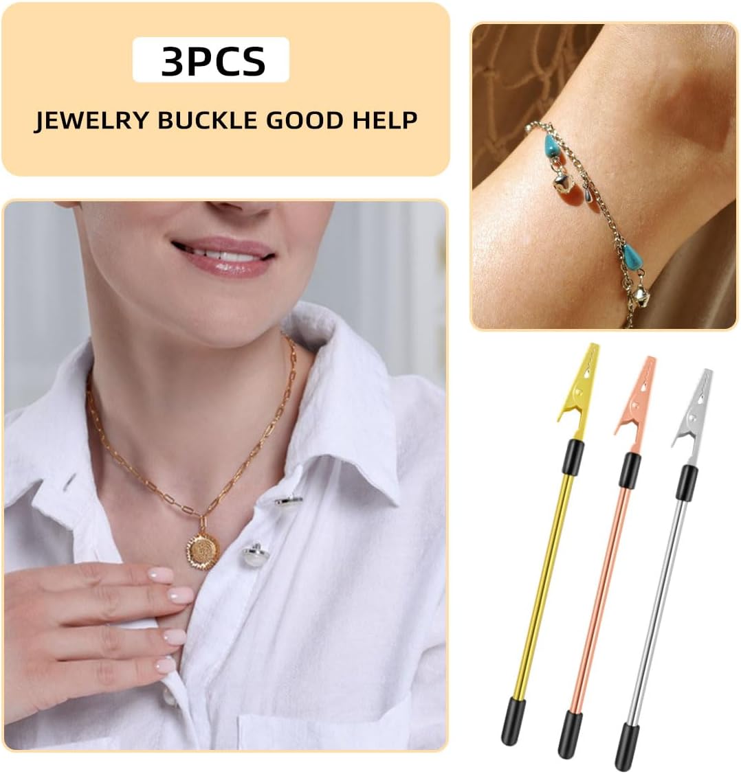 3 PCS Bracelet Helper Tool - Fastening for Watch, Necklace & Zipper Clasps Gold, Silver Rose Gold Metal Jewelry Clasp Hooking Ties - Image 6