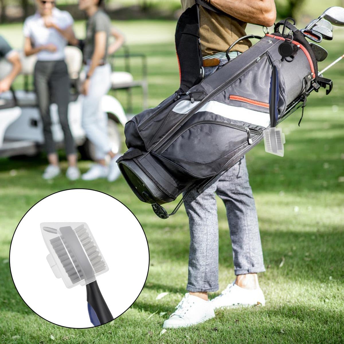 Golf Club Brush and Groove Cleaner Retractable Zip-Line Cleaning Tool Brushes with Aluminum Carabiner Oversized Head Spike Non-Slip Handle Grip Bag Tools - Image 6