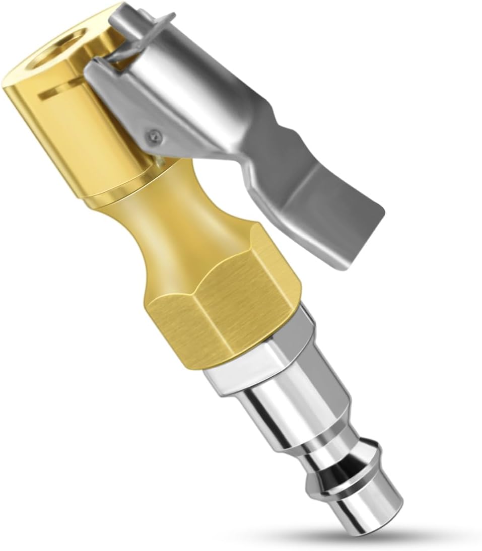 Air Chuck with Clip Tire Inflator Compressor Closed Flow Lock Brass Hose Connect Accessories Heavy Duty Gauge Locking InflatorAdapter - Image 1