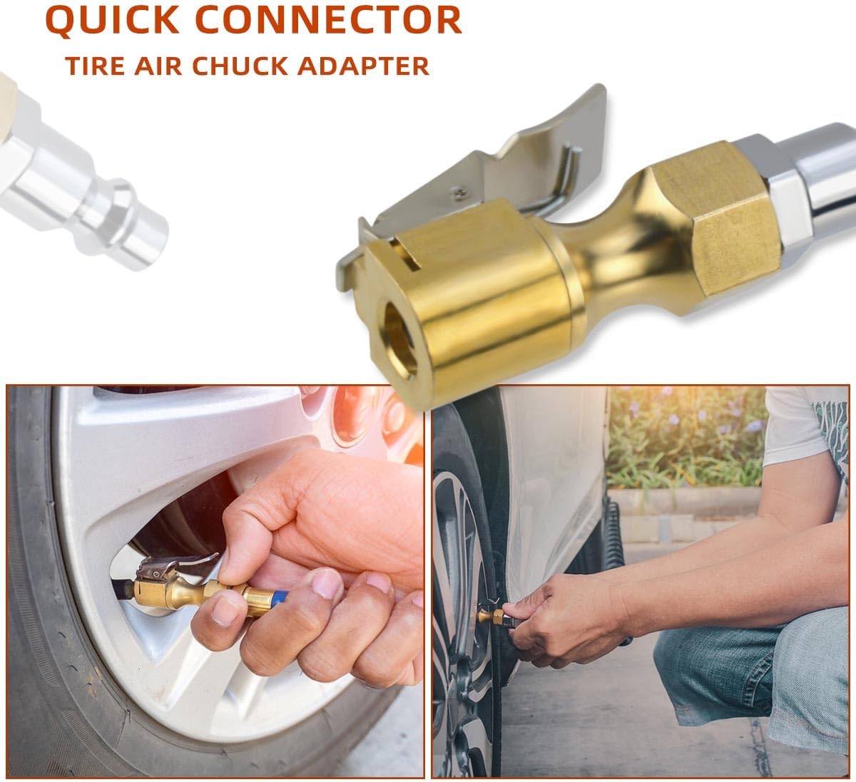 Air Chuck with Clip Tire Inflator Compressor Closed Flow Lock Brass Hose Connect Accessories Heavy Duty Gauge Locking InflatorAdapter - Image 3