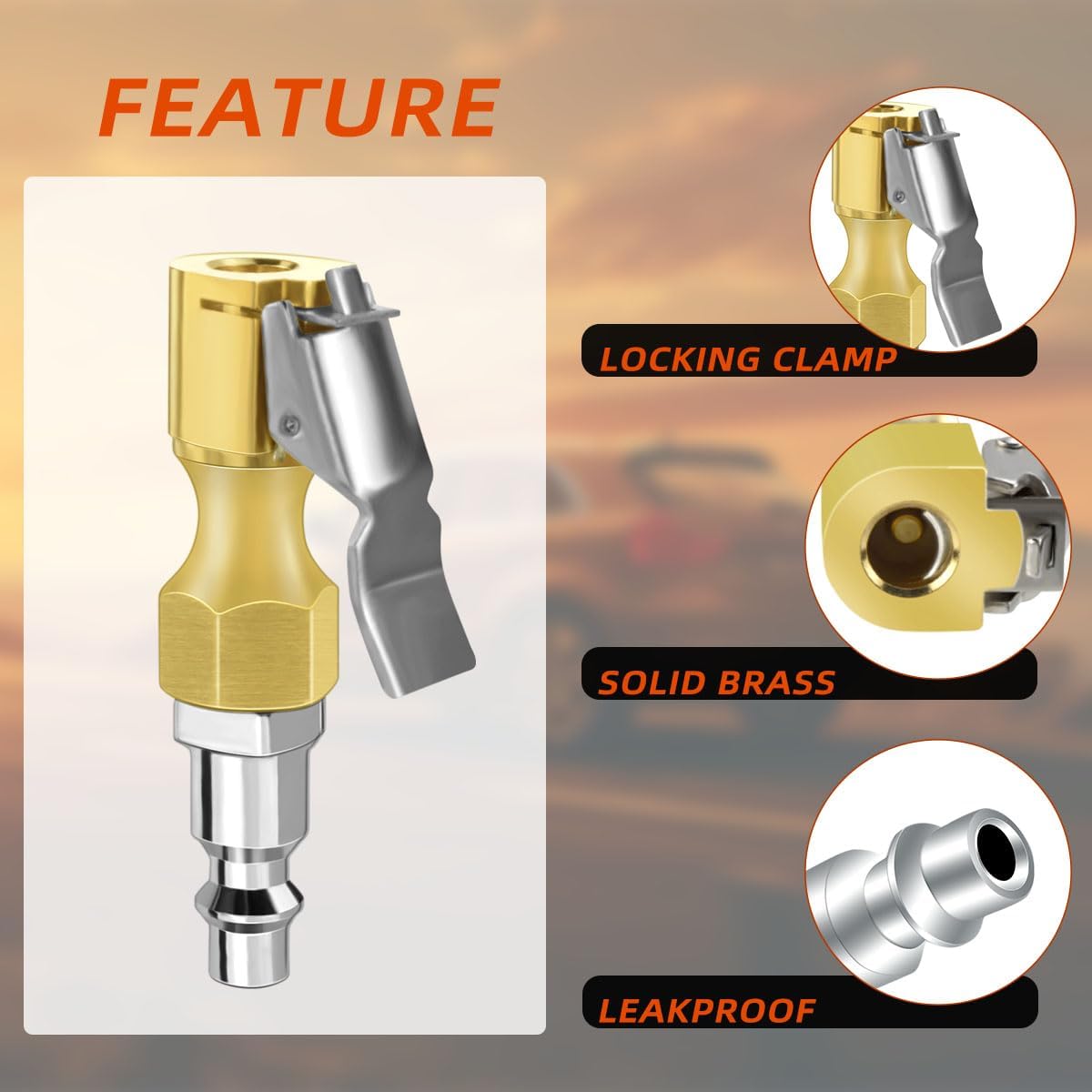 Air Chuck with Clip Tire Inflator Compressor Closed Flow Lock Brass Hose Connect Accessories Heavy Duty Gauge Locking InflatorAdapter - Image 5