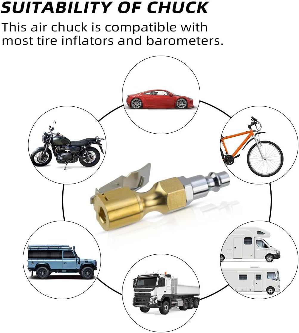Air Chuck with Clip Tire Inflator Compressor Closed Flow Lock Brass Hose Connect Accessories Heavy Duty Gauge Locking InflatorAdapter - Image 7