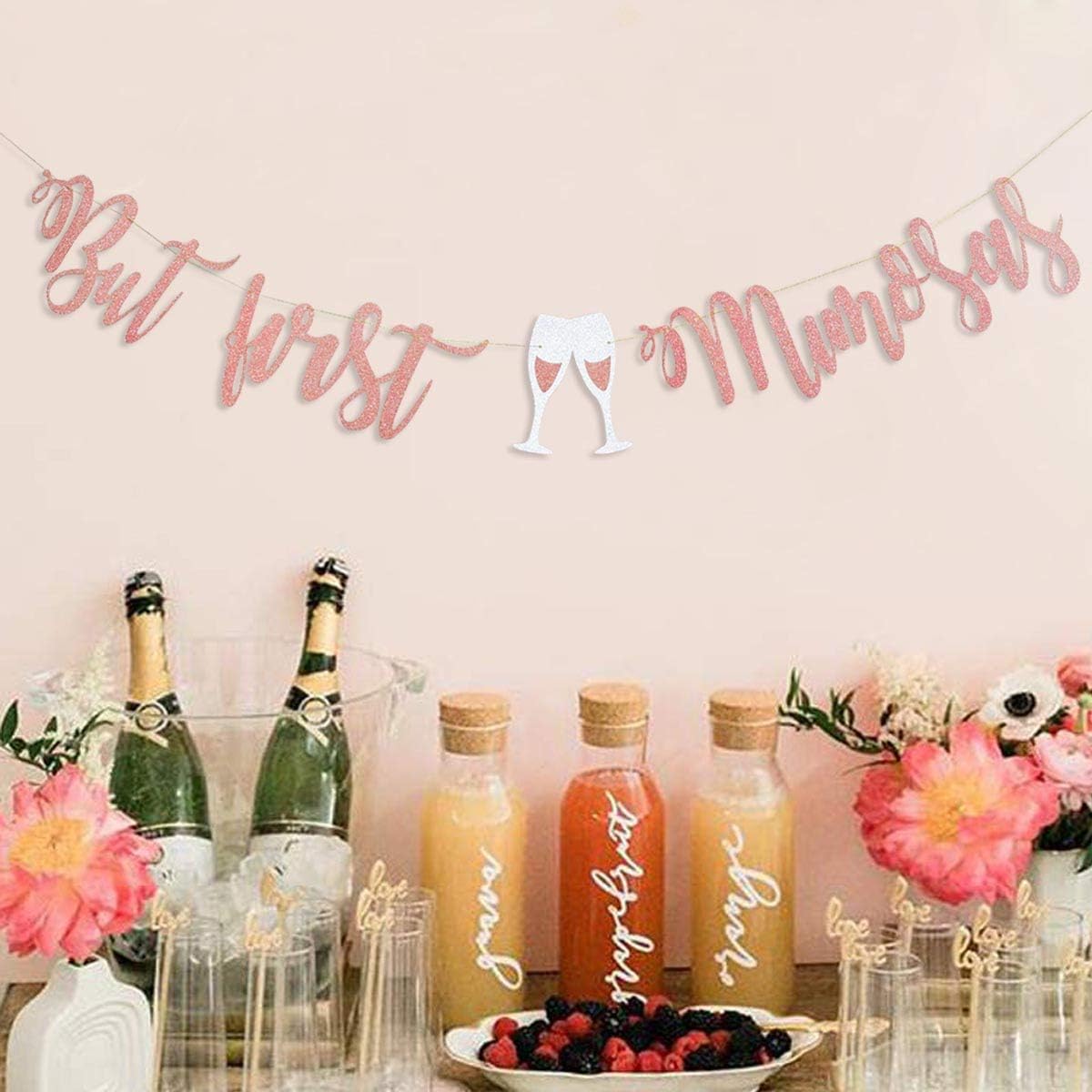Mimosa Bar Sign But First Mimosas Rose Gold Banner, Decorations for Bridal Shower Baby Bachelorette Party Engagement Wedding Graduation Fiesta Bubbly Champagne Brunch Birthday Rosegold - Image 2