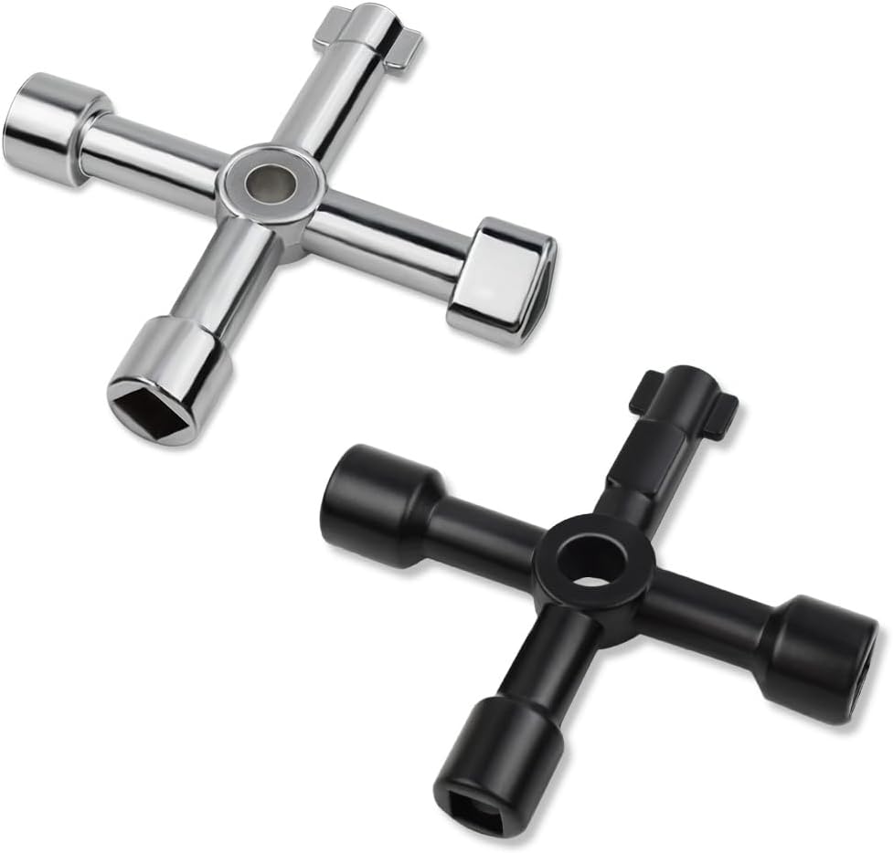 Triangle Multi-functional Sillcock Key 4 Way Square Wrench Water Utility Steel Tool for Electric Gas Meter Box Cupboard Cabinet Opening Spigots Faucet Valve 2 Paack Cross - Image 1