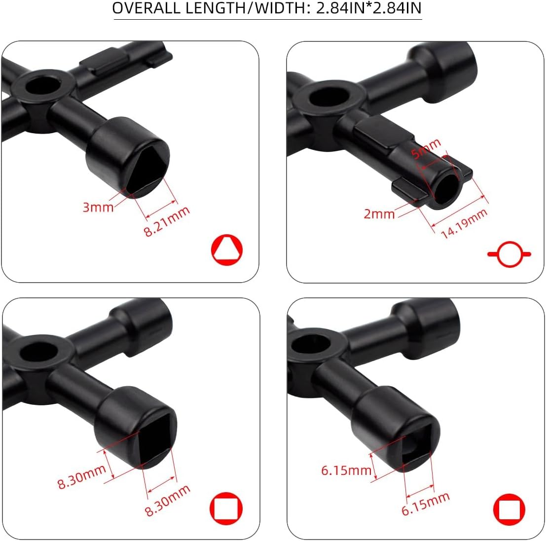 Triangle Multi-functional Sillcock Key 4 Way Square Wrench Water Utility Steel Tool for Electric Gas Meter Box Cupboard Cabinet Opening Spigots Faucet Valve 2 Paack Cross - Image 2