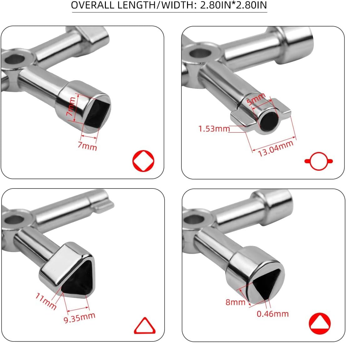 Triangle Multi-functional Sillcock Key 4 Way Square Wrench Water Utility Steel Tool for Electric Gas Meter Box Cupboard Cabinet Opening Spigots Faucet Valve 2 Paack Cross - Image 3