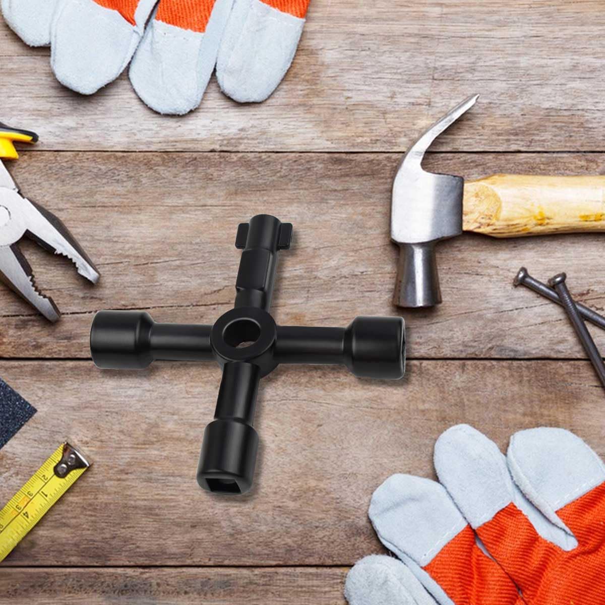 Triangle Multi-functional Sillcock Key 4 Way Square Wrench Water Utility Steel Tool for Electric Gas Meter Box Cupboard Cabinet Opening Spigots Faucet Valve 2 Paack Cross - Image 5
