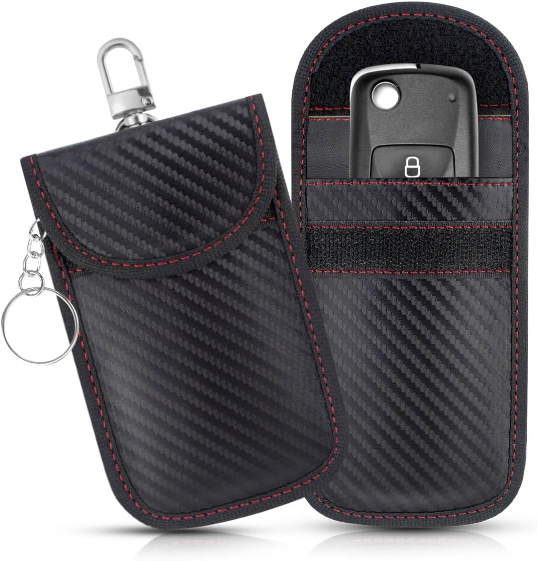 2 Pack Faraday Car Keycase Protective Bag rfid Signal Blocking Key Fob Protector Carbon Fiber Security Anti-theft Pouch Anti-Hacking Case Blocker Rfid Cage - Image 1