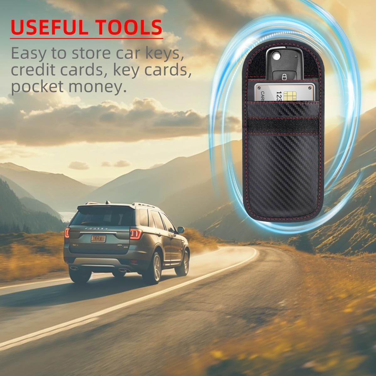 2 Pack Faraday Car Keycase Protective Bag rfid Signal Blocking Key Fob Protector Carbon Fiber Security Anti-theft Pouch Anti-Hacking Case Blocker Rfid Cage - Image 3