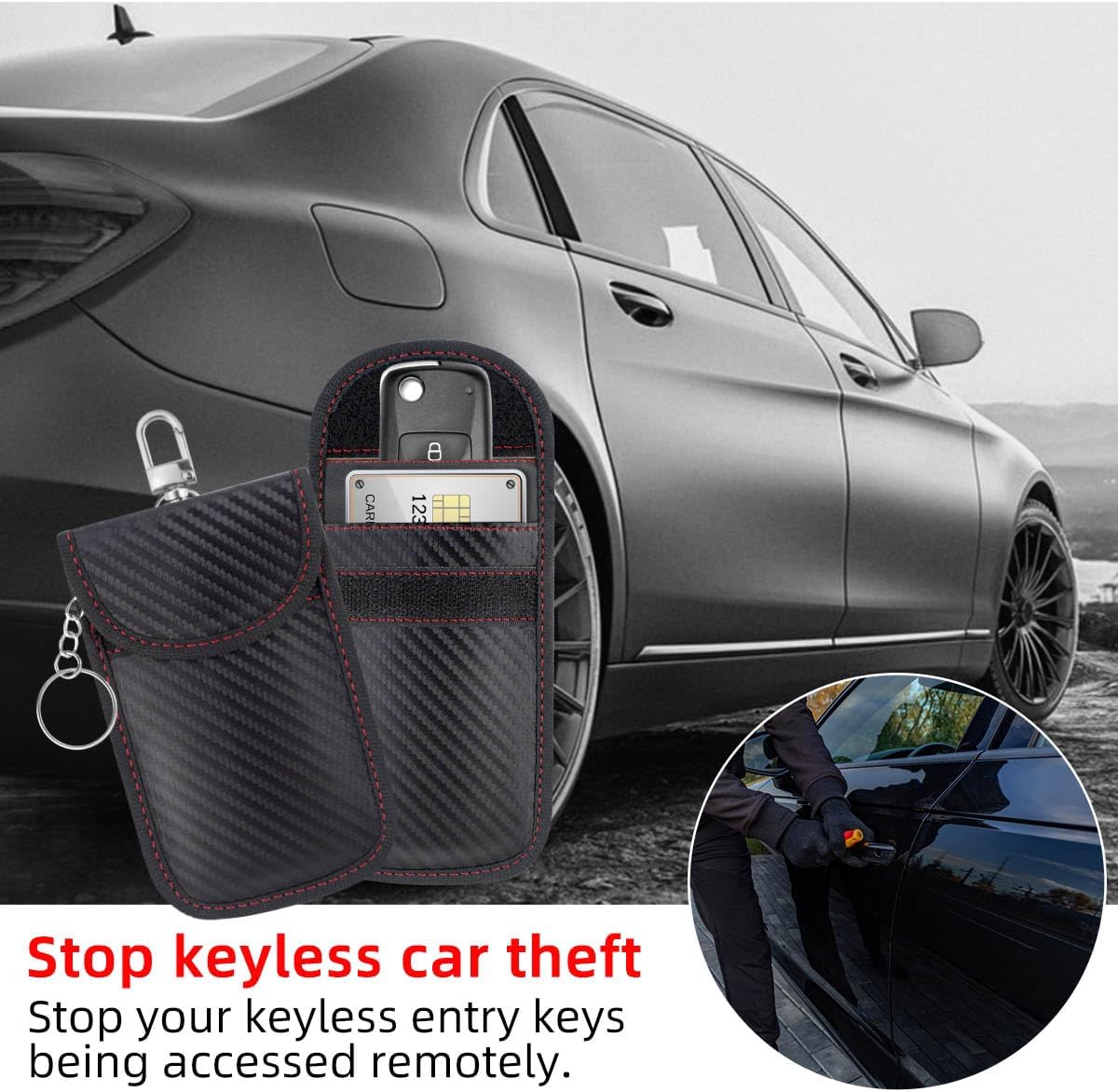 2 Pack Faraday Car Keycase Protective Bag rfid Signal Blocking Key Fob Protector Carbon Fiber Security Anti-theft Pouch Anti-Hacking Case Blocker Rfid Cage - Image 4