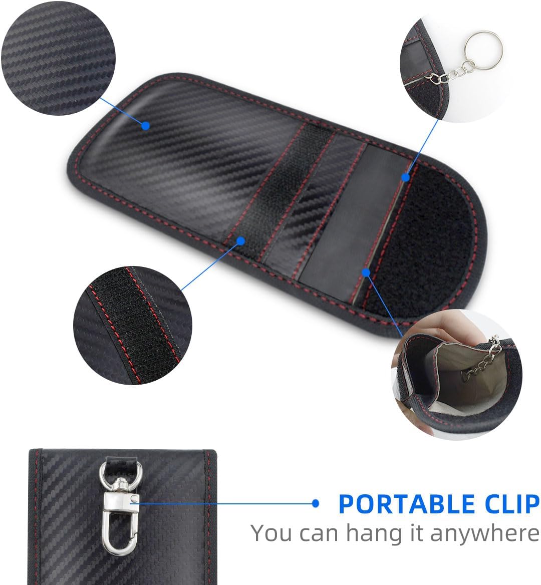 2 Pack Faraday Car Keycase Protective Bag rfid Signal Blocking Key Fob Protector Carbon Fiber Security Anti-theft Pouch Anti-Hacking Case Blocker Rfid Cage - Image 5