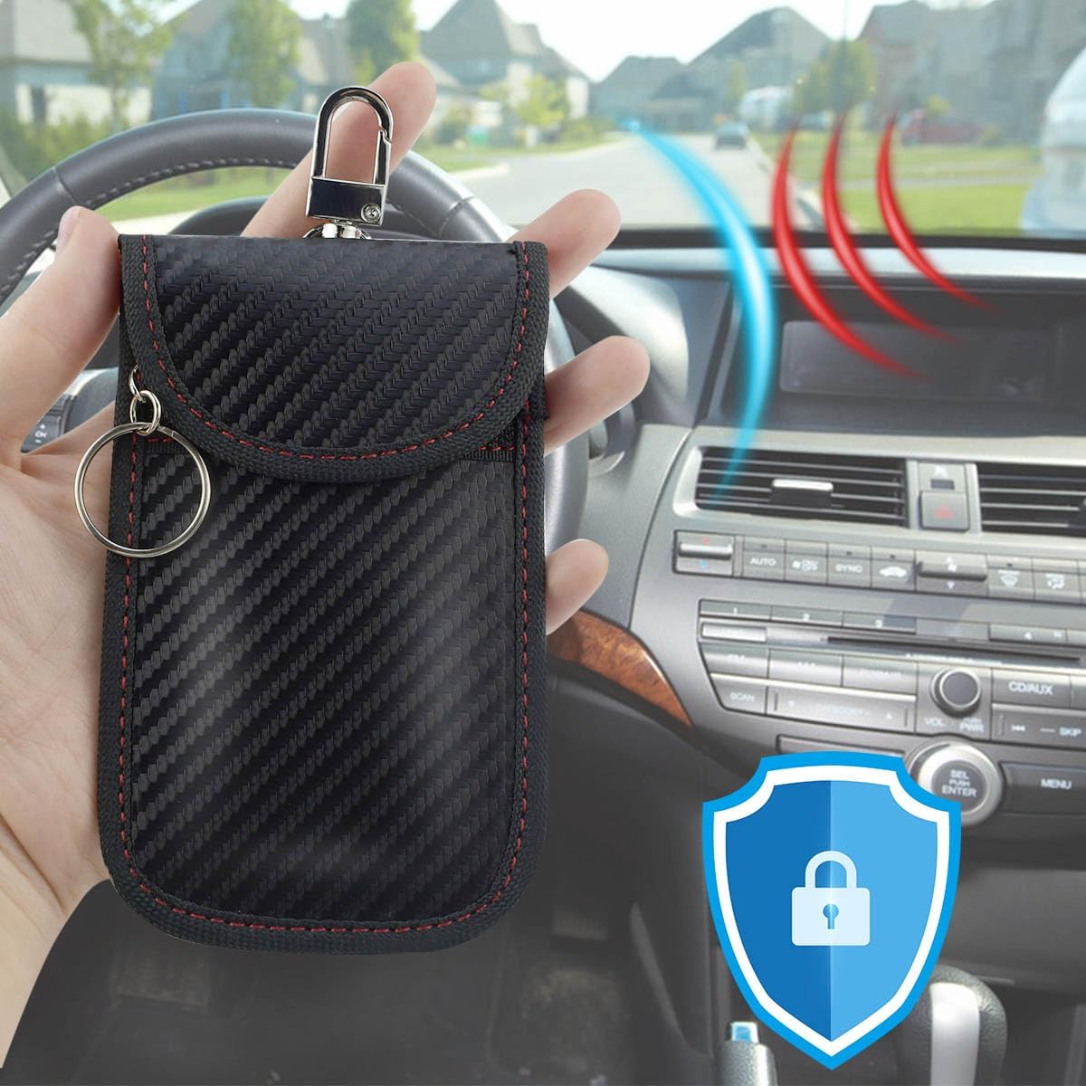 2 Pack Faraday Car Keycase Protective Bag rfid Signal Blocking Key Fob Protector Carbon Fiber Security Anti-theft Pouch Anti-Hacking Case Blocker Rfid Cage - Image 6