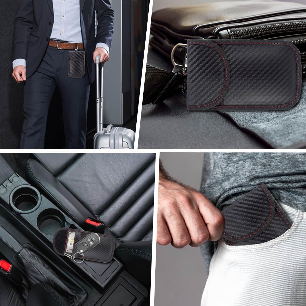 2 Pack Faraday Car Keycase Protective Bag rfid Signal Blocking Key Fob Protector Carbon Fiber Security Anti-theft Pouch Anti-Hacking Case Blocker Rfid Cage - Image 7