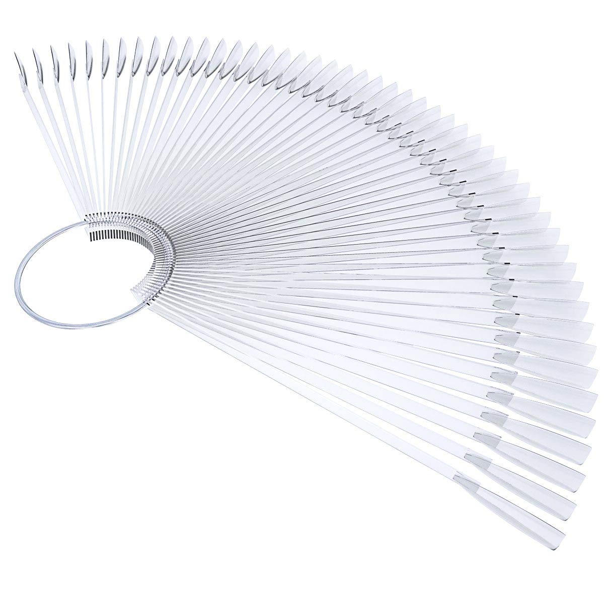 2 Set 100 Tips Clear Nail Art Swatches Sticks Polish Board Display Practice Tool Transparent Fan-shaped False with Metal Screw Ring Plastic Christmas Gift - Image 1