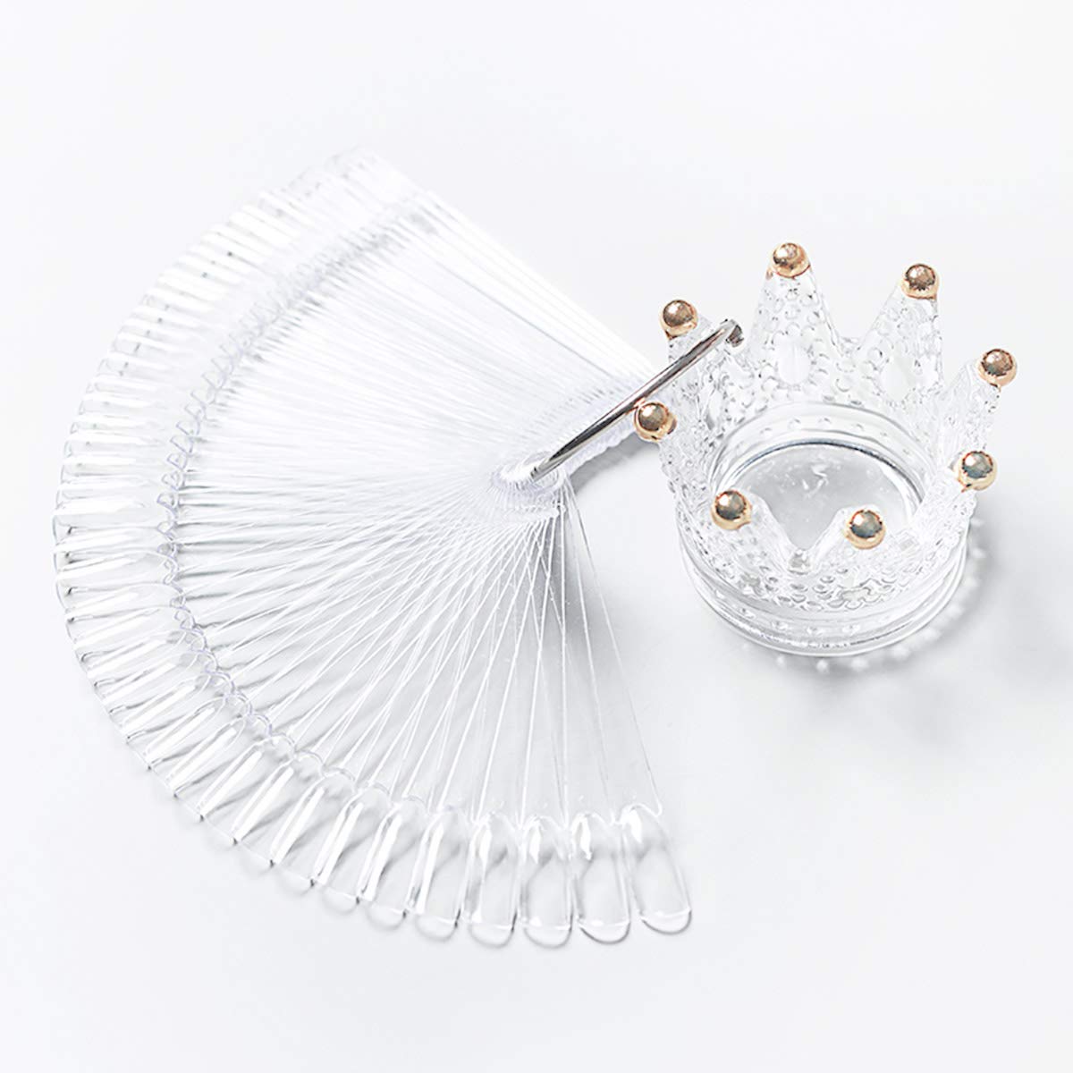2 Set 100 Tips Clear Nail Art Swatches Sticks Polish Board Display Practice Tool Transparent Fan-shaped False with Metal Screw Ring Plastic Christmas Gift - Image 2