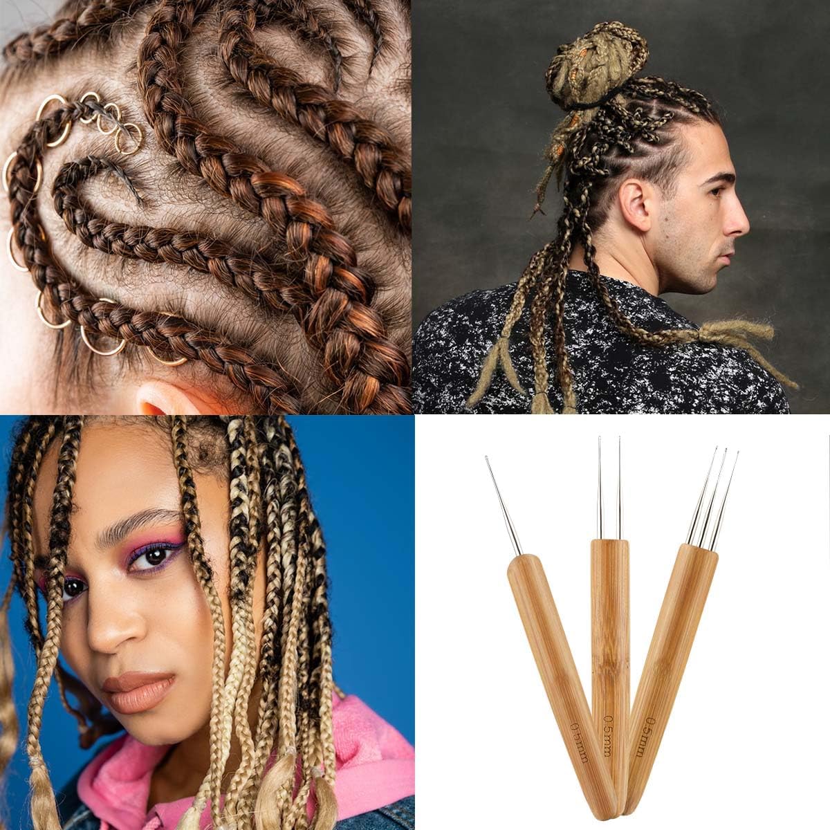 3 Pcs Dreadlock Crochet Hooks - Hook Tool for Hair Locs & Dread Braids 0.5Mm Braid Craft Weaving Needles with Interlocking - Image 6