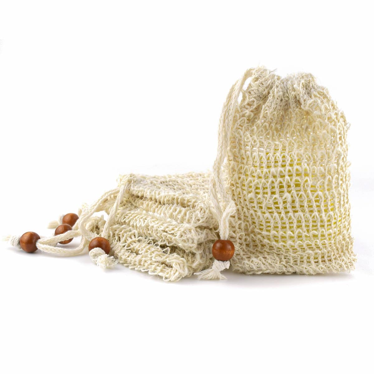 5 Pack Soap Saver Bag Exfoliating Pouch Shower Mesh Bar Natural Sisal for Bath and Bags with Drawstring Plastic-free Foaming Drying - Image 1
