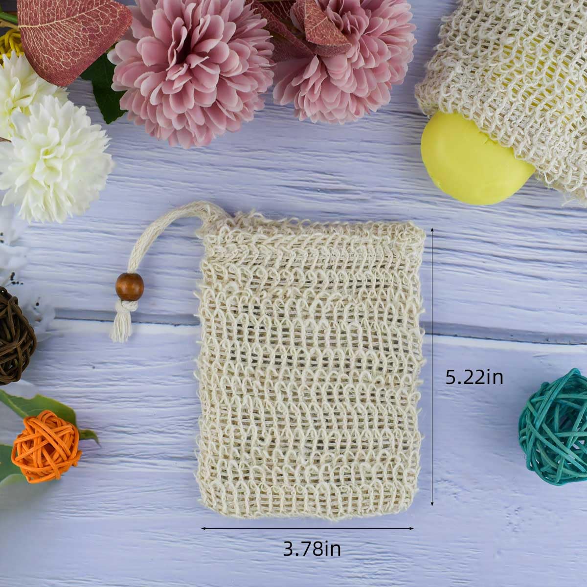 5 Pack Soap Saver Bag Exfoliating Pouch Shower Mesh Bar Natural Sisal for Bath and Bags with Drawstring Plastic-free Foaming Drying - Image 2