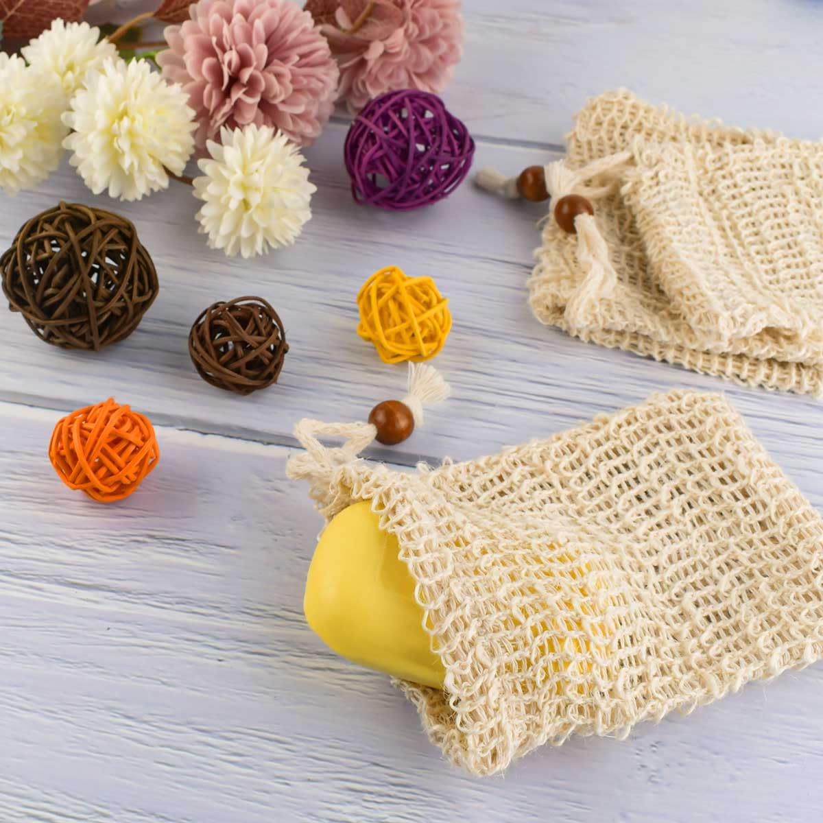 5 Pack Soap Saver Bag Exfoliating Pouch Shower Mesh Bar Natural Sisal for Bath and Bags with Drawstring Plastic-free Foaming Drying - Image 4