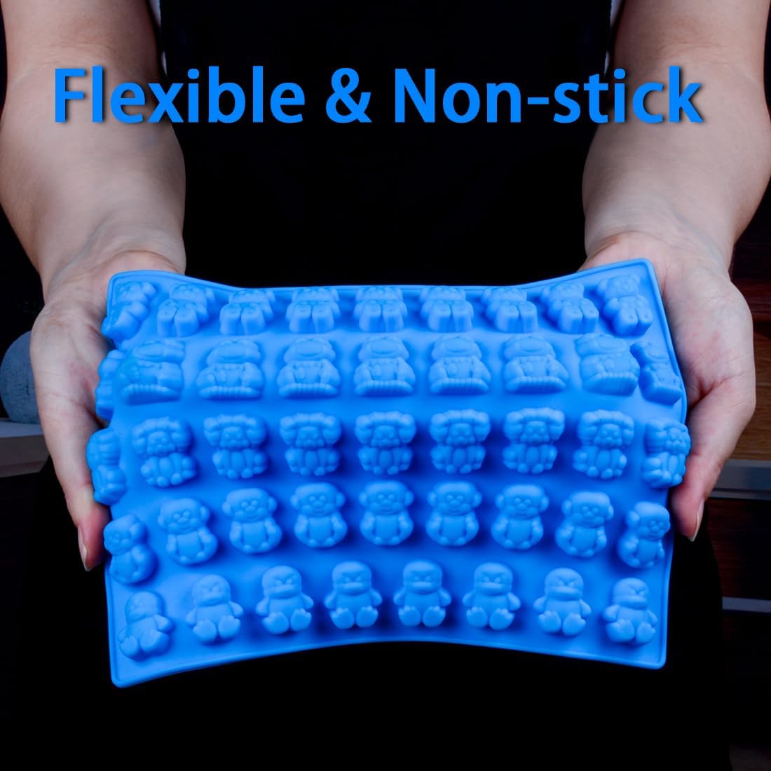 Silicone Candy Gummy Bear Molds - Chocolate Molds Including Bears, Frogs, Lions, Monkeys, Penguins Gummie Molds Premium Silicone, Pack of 4 with 2 Droppers - Image 4