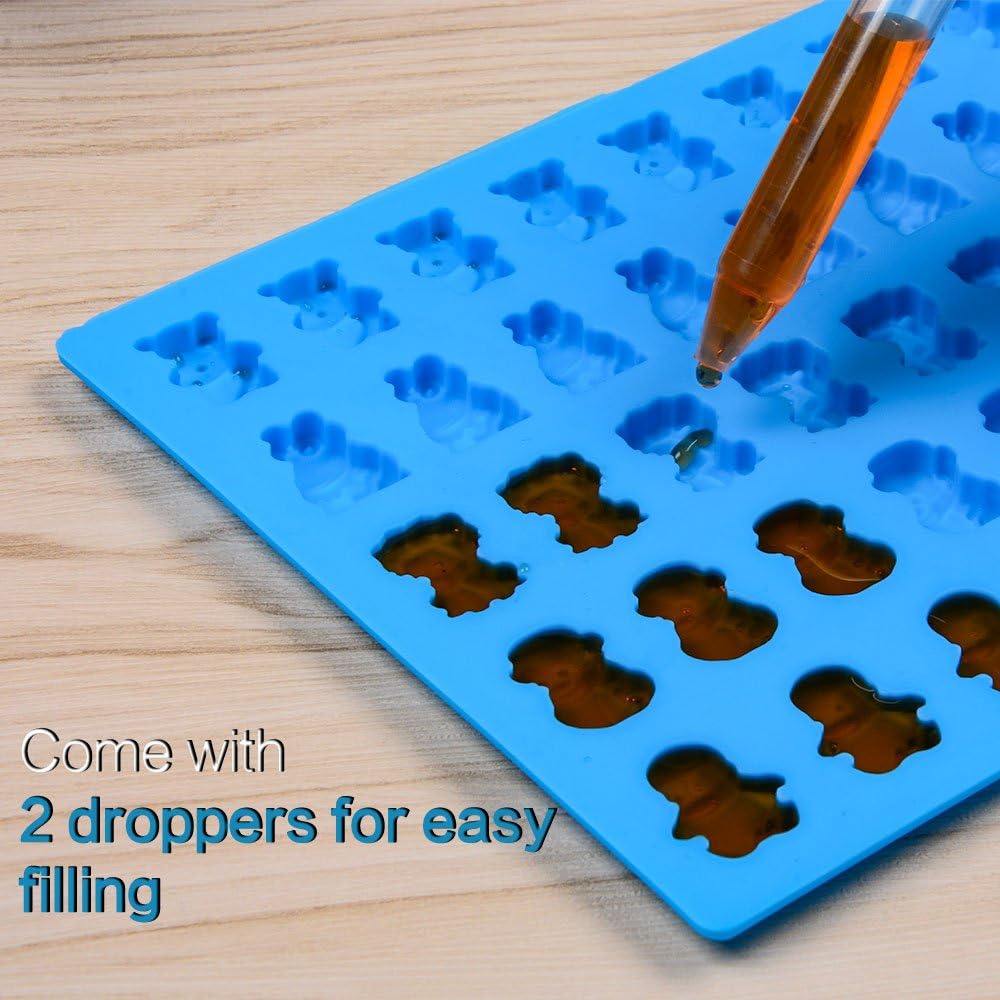 Silicone Candy Gummy Bear Molds - Chocolate Molds Including Bears, Frogs, Lions, Monkeys, Penguins Gummie Molds Premium Silicone, Pack of 4 with 2 Droppers - Image 6