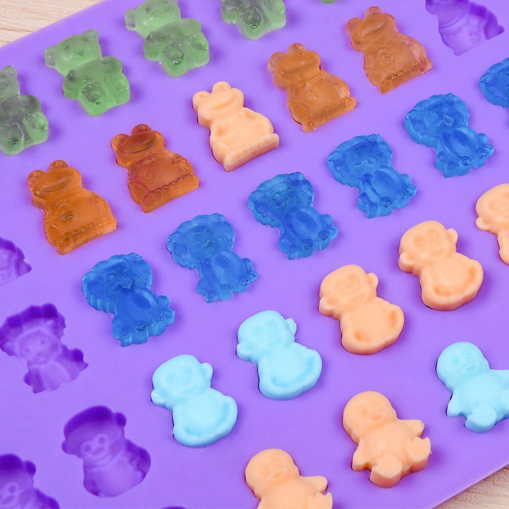 Silicone Candy Gummy Bear Molds - Chocolate Molds Including Bears, Frogs, Lions, Monkeys, Penguins Gummie Molds Premium Silicone, Pack of 4 with 2 Droppers - Image 7