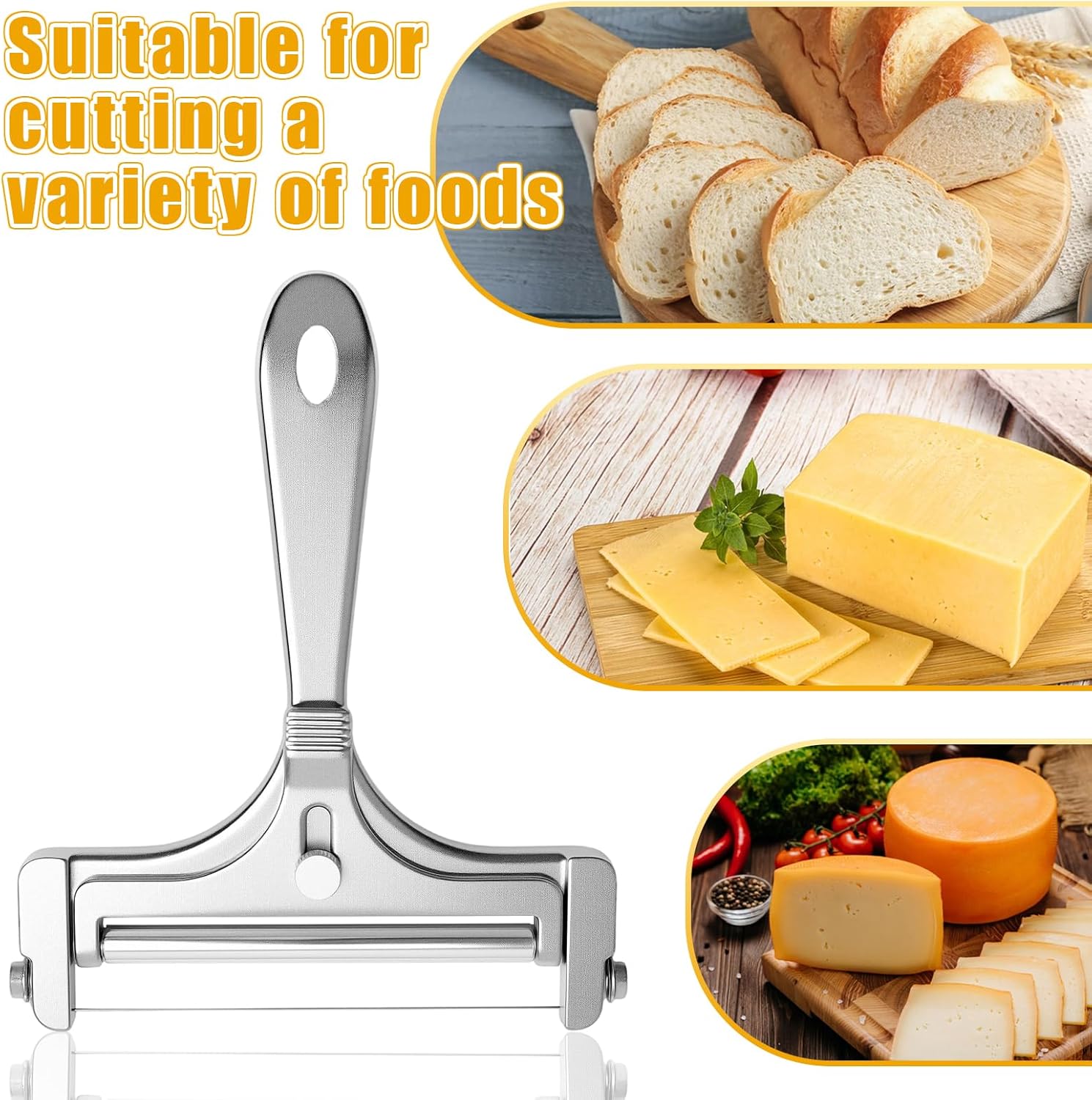 Stainless Steel Wire Cheese Slicer With 4 Extra Wires Adjustable Thickness, Handheld Cheese Cutter Butter Block Cutter for Cheddar, Gruyere, Raclette, Mozzarella Kitchen Slicing Tools - Image 3