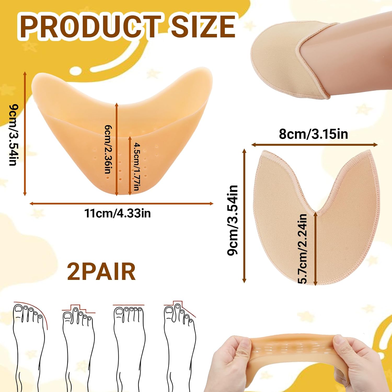 2 Pairs Toe Pads for Pointe Shoes - Cotton Pointe Shoe Ballet Dance Toe Pads & Silicone Gel Pads Pointe Shoes Protectors for Foot Metatarsal Protection, Breathable & Washable - Image 1